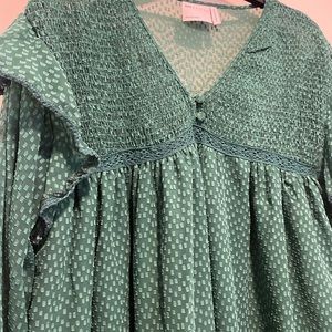 Asos Design - Shirred Smock Mini Dress with Lace Inserts in Bottle Green